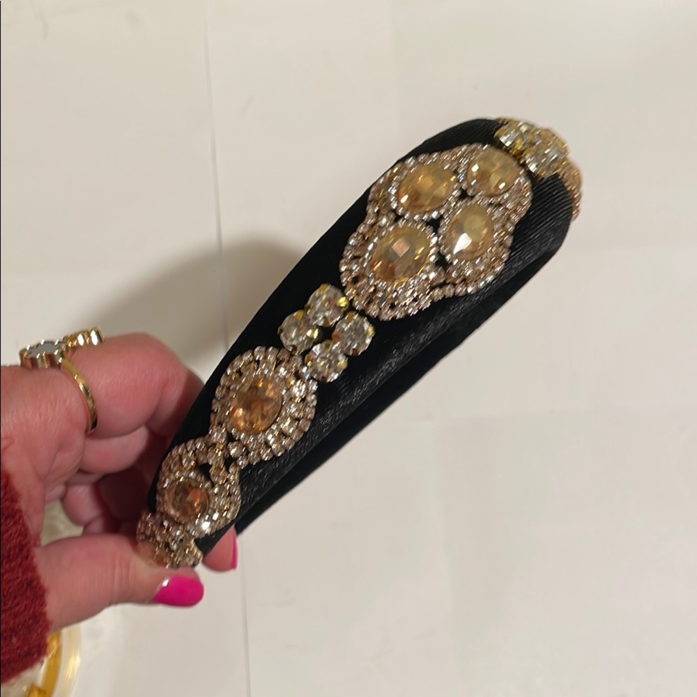 Embellished Black Headband with Gold Accents – Glam/Statement Hair Accessory